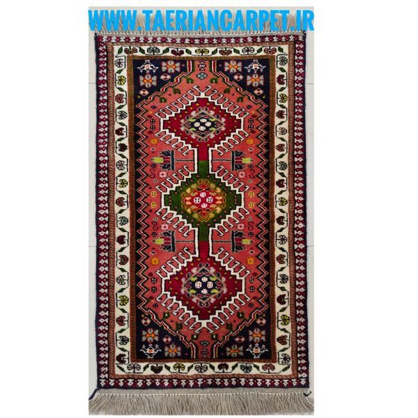 فرش دستباف سایز پادری یا پشتی زمینه مسی (تمام پشم یلمه طرح خشتی) کد 6273