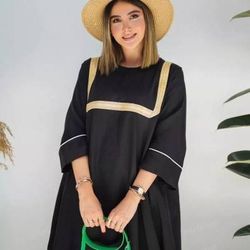 مانتو عبایی زنانه نوار طلایی مدل مهتاب مجلسی شیک