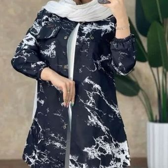 شومیز نخی زنانه آستین کش طرح مرمر سنگی