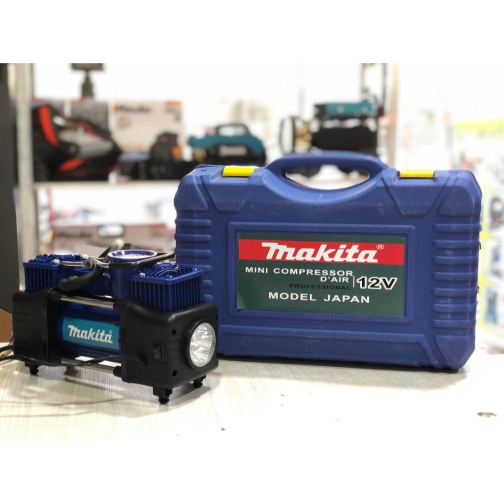 کمپرسور باد و ست پنچرگیری ماکیتا دو سیلندر 12 ولت پک کامل