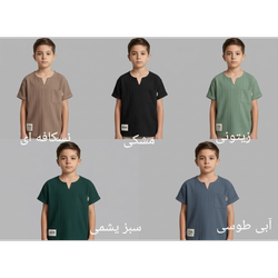 تیشرت پسرانه یقه کوبایی نخی تابستانی | خرید تیشرت بچگانه اسپرت و شیک