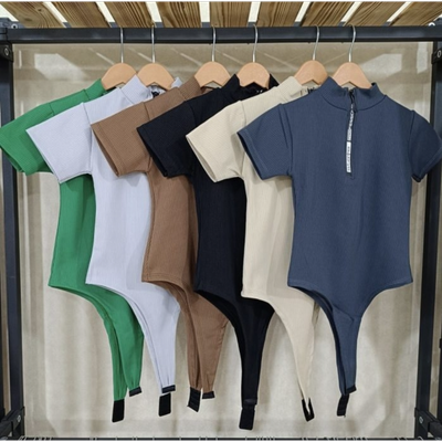 بادی آستین کوتاه نیم زیپ