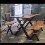 میز و نیمکت ناهارخوری چوبی آهنی ترمو وود مدل 0909