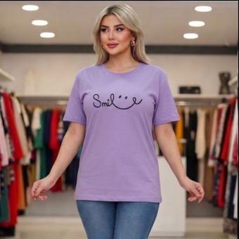 تیشرت زنانه جنس نخ پنبه طرح لبخند