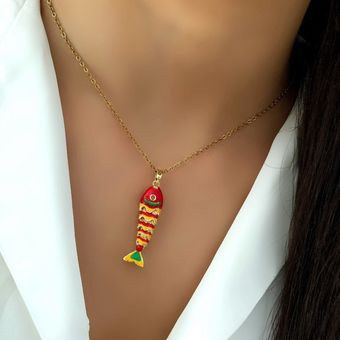 گردنبند ماهی میناکاری کد 304