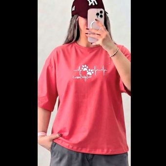تیشرت زنانه باکسی طرح پنجه جنس نخ پنبه