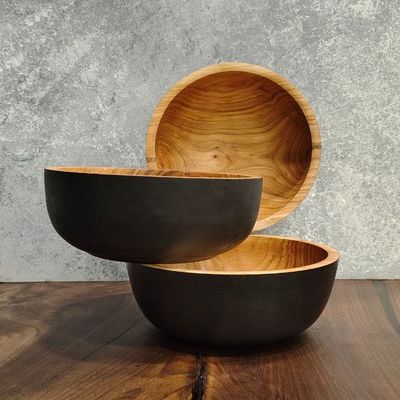 کاسه چوب گیلاس 20×8 سانتی‌متر با پوشش مشکی