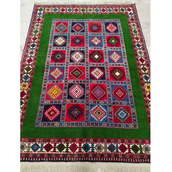 فرش دستباف سایز قالیچه (تمام پشم یلمه نقشه دور خلوت خشتی)