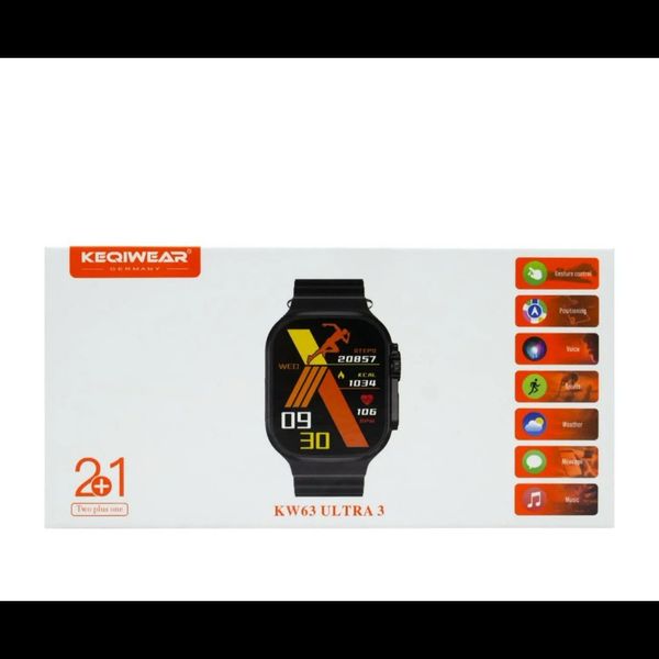 ساعت هوشمند طرح اپل واچ KEQIWEAR مدل KW63 ULTRA3 + دو بند