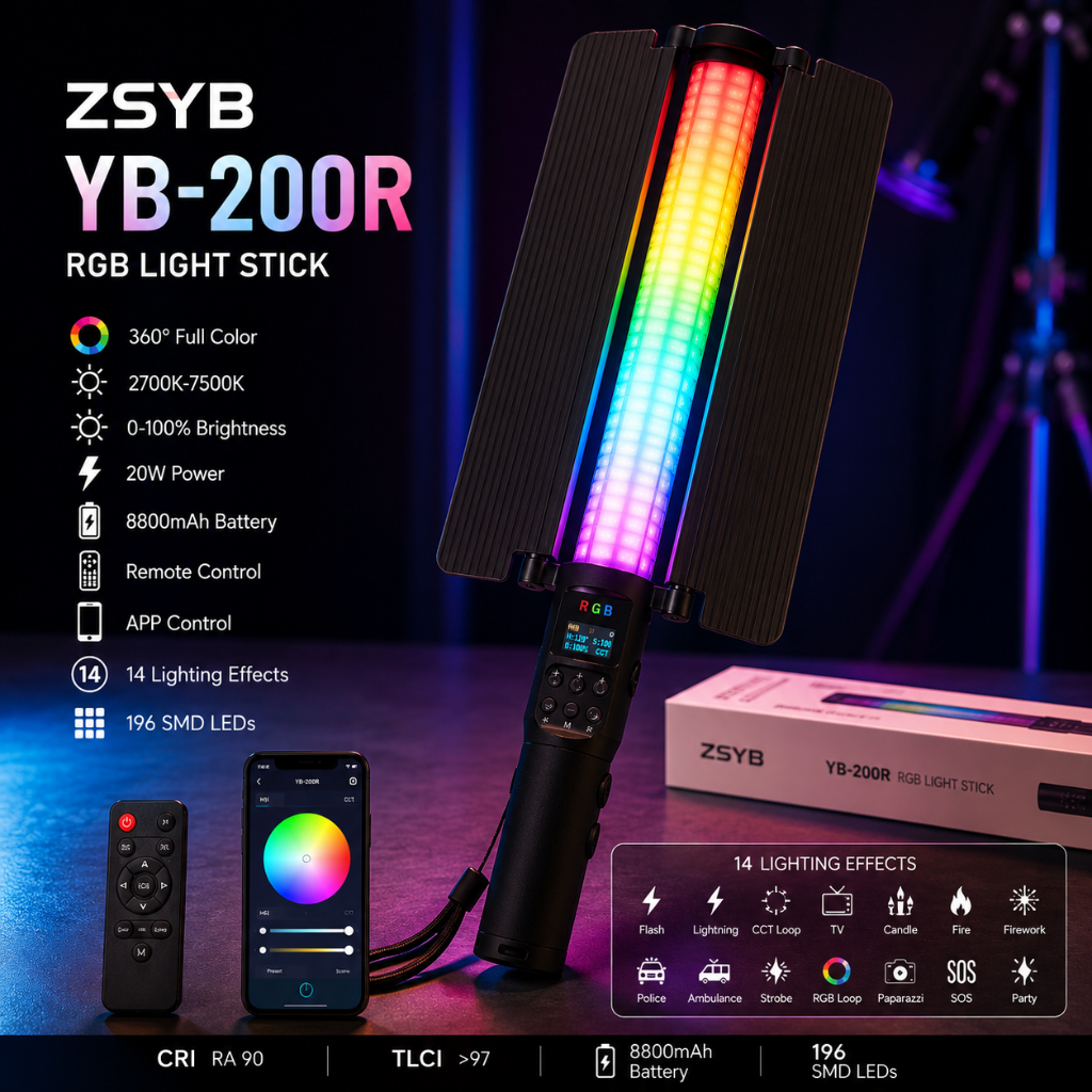 نور باتوم لایت RGB مدل ZSYB  RGB tube light شیدر دار