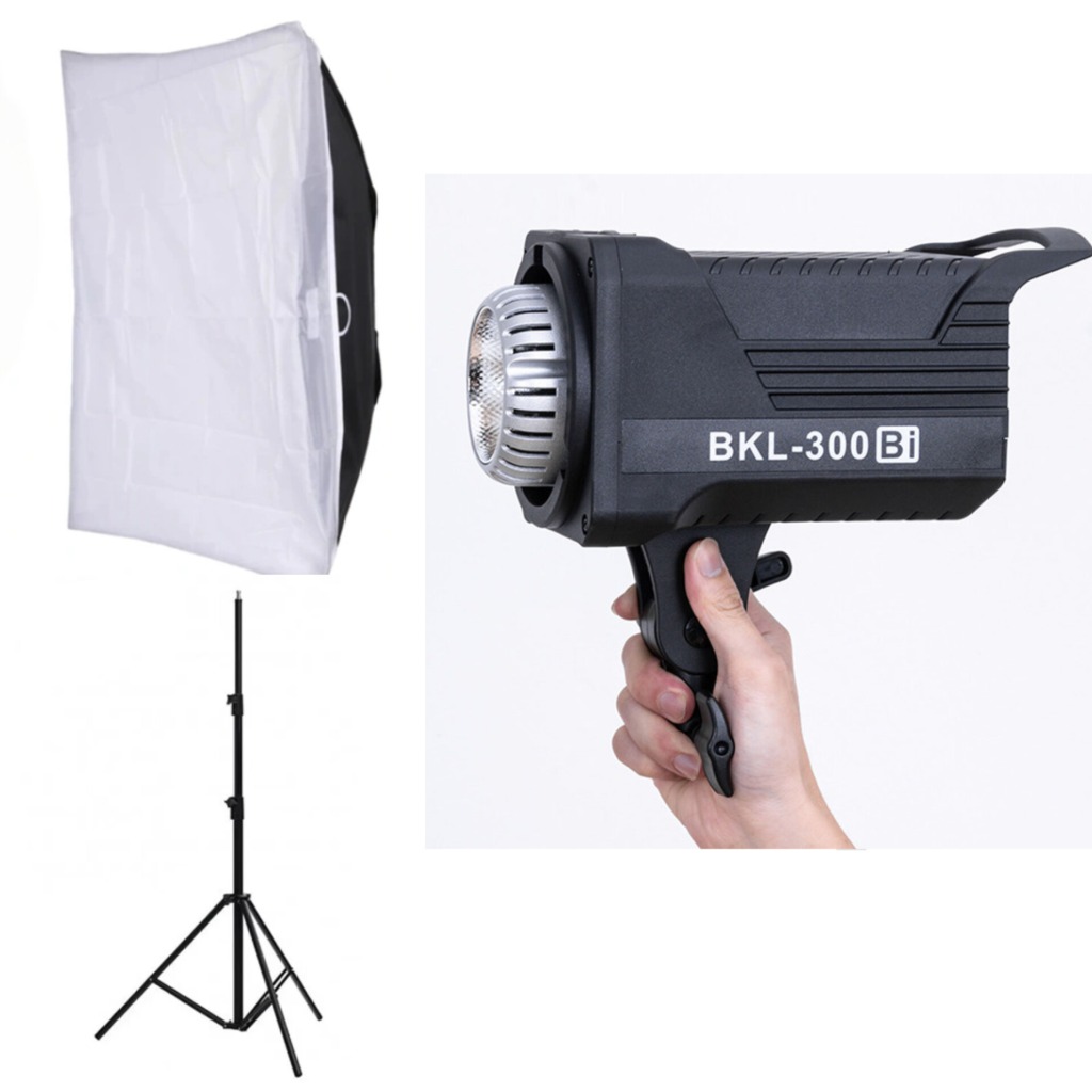 ویدیو لایت حرفه ای توان  300 وات مدل  COB Video Light  BKL-300bi مجهز به سه پایه و سافت باکس