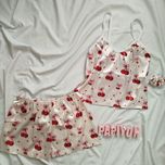تاپ و شورتک و اسکرانچی ساتن طرح گیلاس فری سایز تا 42