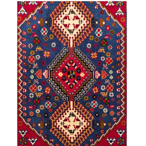 فرش دستباف سایز ذرع و چارک یک متری (تمام پشم یلمه نقشه حوضی زمینه آبی) کد 6103