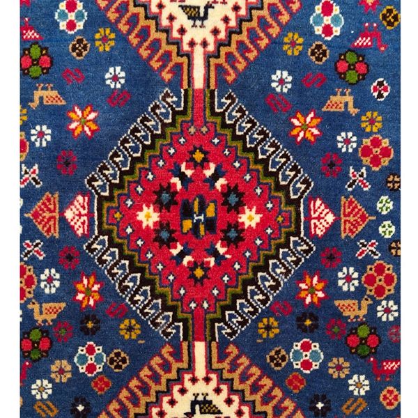 فرش دستباف سایز ذرع و چارک یک متری (تمام پشم یلمه نقشه حوضی زمینه آبی) کد 6103