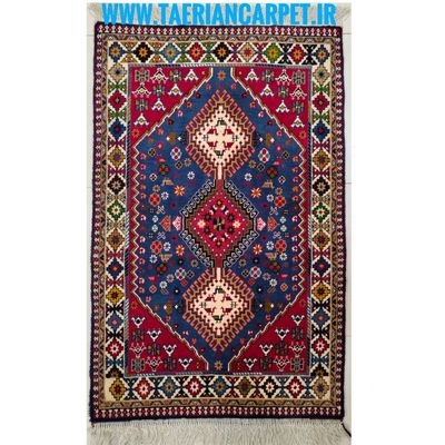 فرش دستباف سایز ذرع و چارک یک متری (تمام پشم یلمه نقشه حوضی زمینه آبی) کد 6103