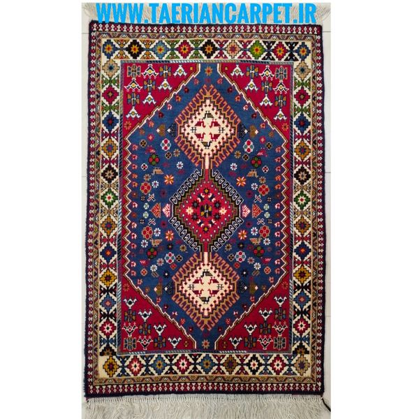 فرش دستباف سایز ذرع و چارک یک متری (تمام پشم یلمه نقشه حوضی زمینه آبی) کد 6103