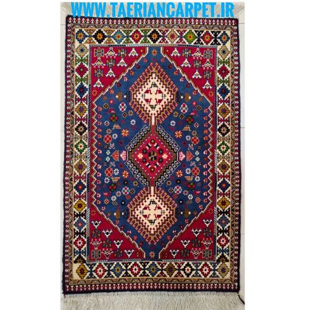 فرش دستباف سایز ذرع و چارک یک متری (تمام پشم یلمه نقشه حوضی زمینه آبی) کد 6103