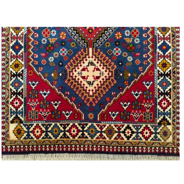 فرش دستباف سایز ذرع و چارک یک متری (تمام پشم یلمه نقشه حوضی زمینه آبی) کد 6103