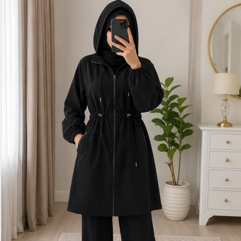 مانتو کبریتی کلاه‌دار زنانه