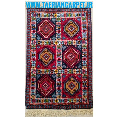 فرش دستباف سایز پادری یا پشتی نقشه خشتی (تمام پشم یلمه طرح خشتی) کد 6186