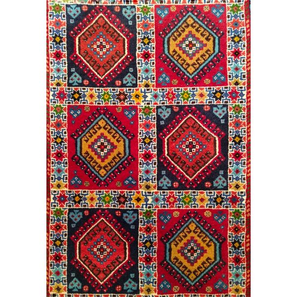 فرش دستباف سایز پادری یا پشتی نقشه خشتی (تمام پشم یلمه طرح خشتی) کد 6186