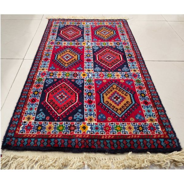 فرش دستباف سایز پادری یا پشتی نقشه خشتی (تمام پشم یلمه طرح خشتی) کد 6186