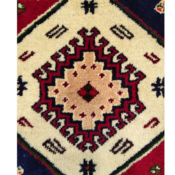 فرش دستباف زمینه کرم سایز زیر تلفنی چهل سانتیمتری (تمام پشم یلمه طرح حوضی) کد6235