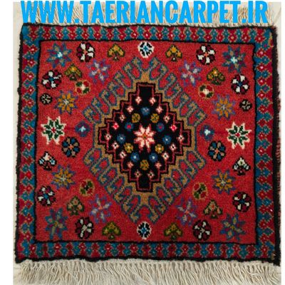 فرش دستباف زمینه مسی سایز زیرتلفنی چهل سانتیمتری (تمام پشم یلمه طرح تک حوض) کد6266