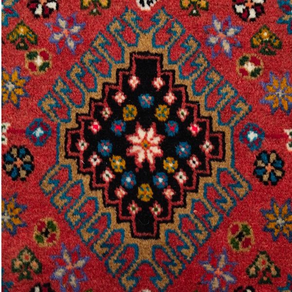 فرش دستباف زمینه مسی سایز زیرتلفنی چهل سانتیمتری (تمام پشم یلمه طرح تک حوض) کد6266