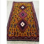 فرش دستباف سایز پادری یا پشتی زمینه زرد طلایی (تمام پشم یلمه طرح حوضی) کد 6184