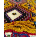 فرش دستباف سایز پادری یا پشتی زمینه زرد طلایی (تمام پشم یلمه طرح حوضی) کد 6184