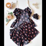 تاپ و شورتک و اسکرانچی ساتن مشکی طرح خرسی فری سایز تا 42