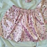 تاپ و شورتک ساتن الیکس طرح صورتی گل ریز فری سایز تا 46