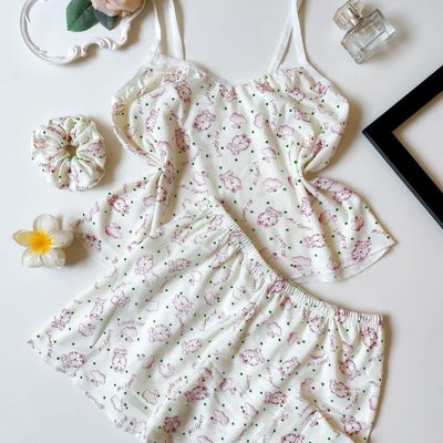 تاپ و شورتک کبریتی طرح گربه صورتی فری سایز تا 44
