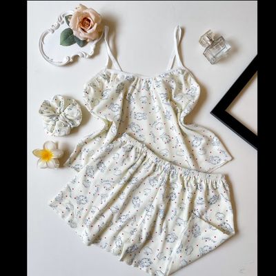 تاپ و شورتک کبریتی سه تیکه طرح گربه طوسی فری سایز تا 44