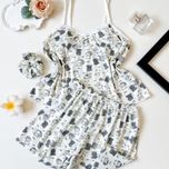 تاپ و شورتک و اسکرانچی مو نخی کبریتی طرح خرسی سیاه و سفید فری سایز 36تا44