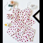 تاپ و شورتک کبریتی سه تیکه طرح توت فرنگی فری سایز تا 44