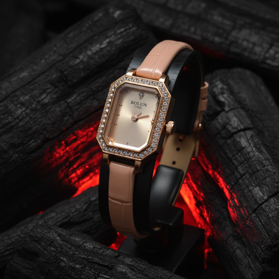 ساعت bolun صورتی نگینی