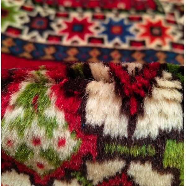 فرش دستباف سایز قالیچه زمینه لاکی خلوت (تمام پشم یلمه نقشه دور خلوت خشتی) کد6279