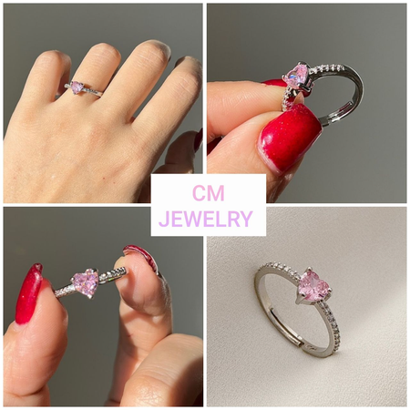 انگشتر جواهری قلب صورتی برندCM