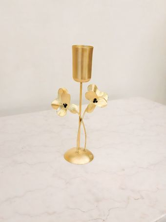 شمعدان تک برنجی | مدل گل بنفشه