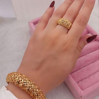 ست انگشتر و دستبند طرح طلا کد 2