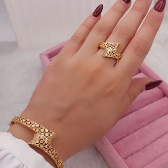 ست انگشتر و دستبند طرح طلا کد 3