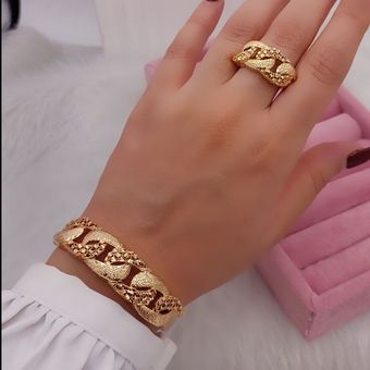 ست انگشتر و دستبند طرح طلا کد 4