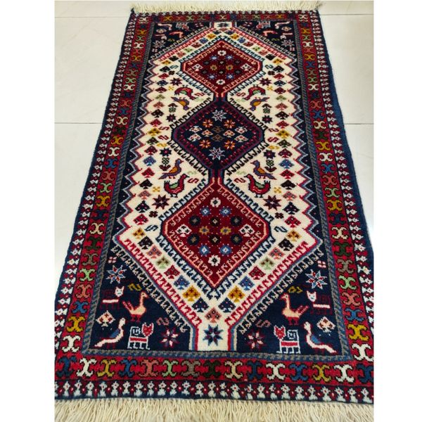 فرش دستباف سایز پادری یا پشتی زمینه کرم (تمام پشم یلمه طرح حوضی ) کد6191