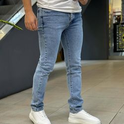 شلوار جین مردانه مدل راسته رگولار آبی یخی شیک