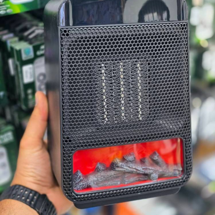 هیتر سرامیکی رومیزی Flame Heater E03 | شومینه سه‌بعدی، PTC، تایمر 8 ساعته و 2 حالت گرمایش