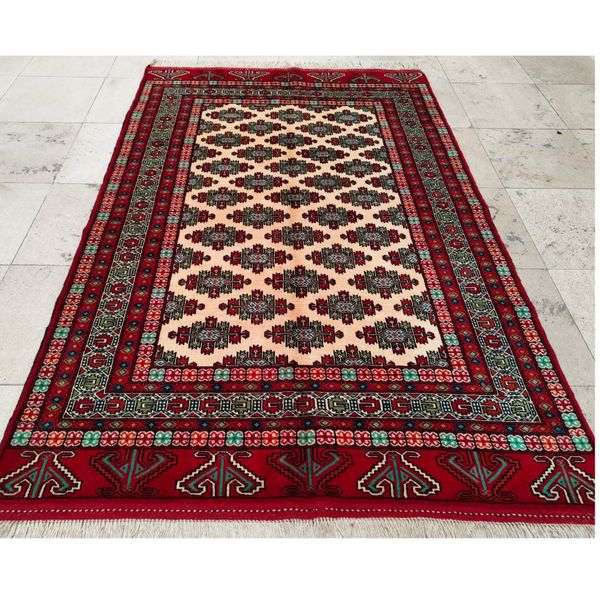 فرش دستباف سایز قالیچه (تمام پشم نقشه گل ترکمنی) کد 6212