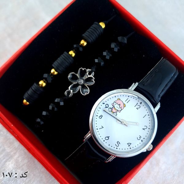 ساعت و دستبند زنانه چرمی کد 107