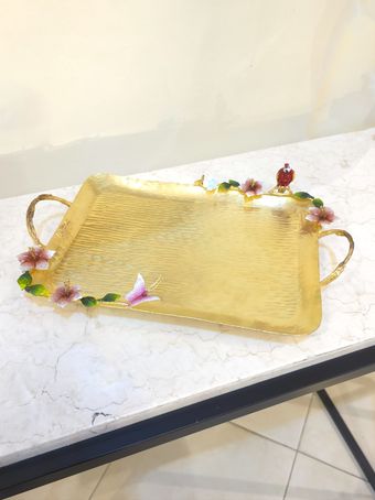 سینی دسته دار برنجی | مدل مستطیل کوچک دکوراتیو